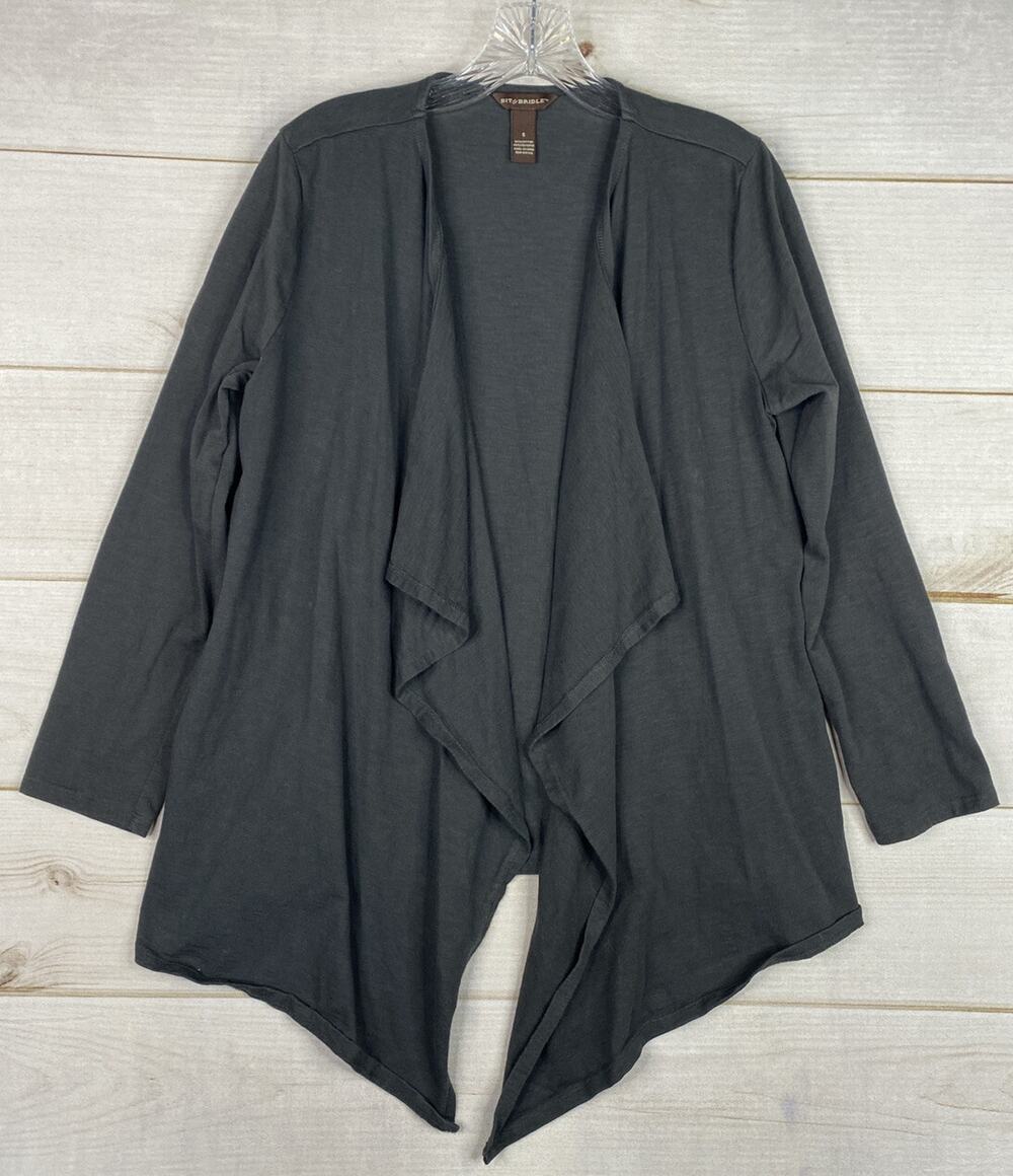 Bit & Bridle Cardigan Womens S Gray Open Front Duster Long Sleeve Stretch Knit